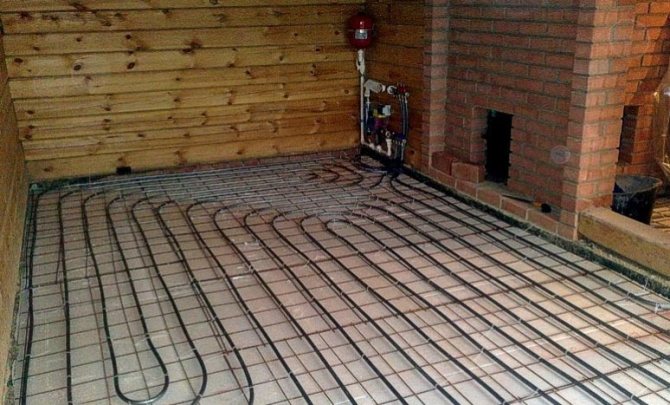 heated floor in the bathhouse under tiles